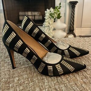 ANTONIO MELANI Black and Gold Studded Heels